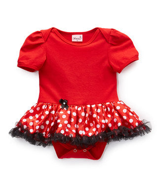 Red Cotton Bodysuit With Polka Dot Satin Tutu