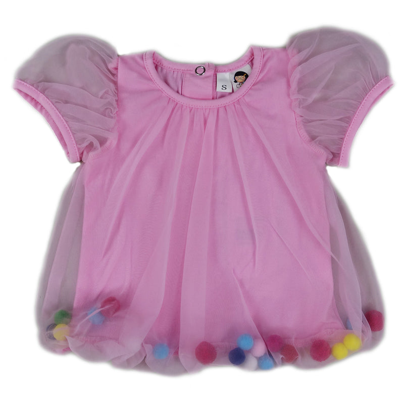 Pink Baby Rainbow Pom Pom Top