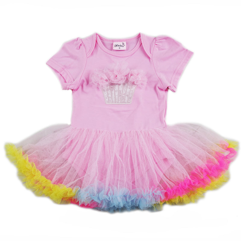Pink Baby Cupcake Bodysuit Attach Rainbow Tutu