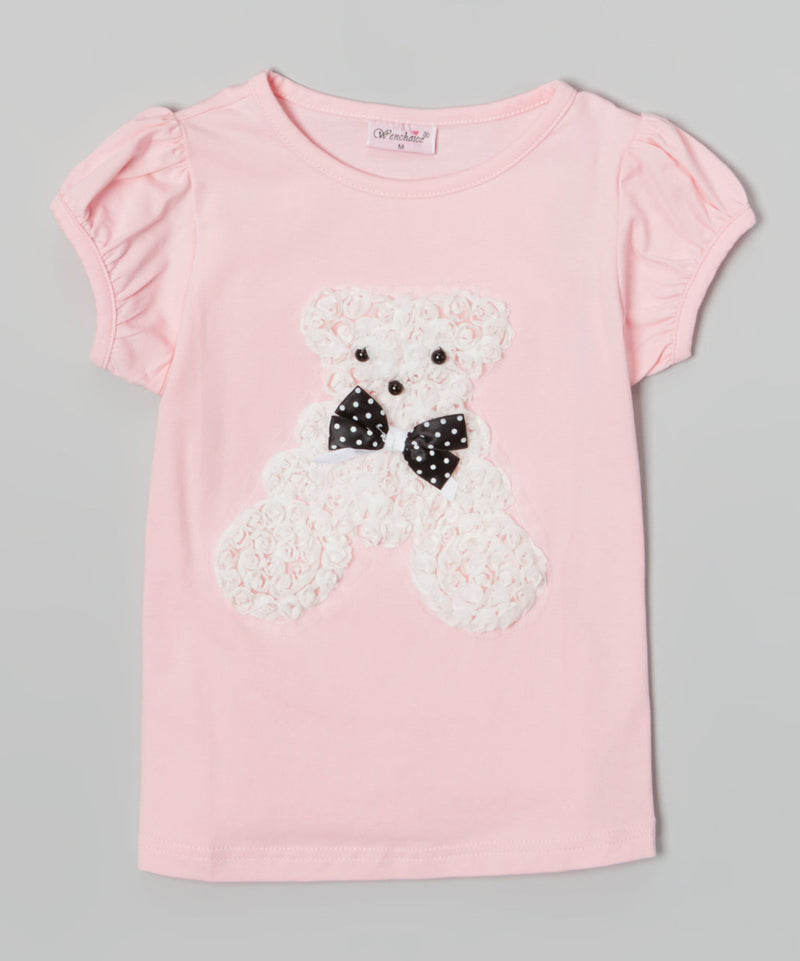 Pink Short Sleeve Shirt With White Bear