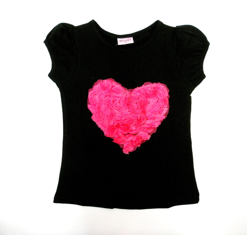 Black Short Sleeve Shirt With Rose Heart