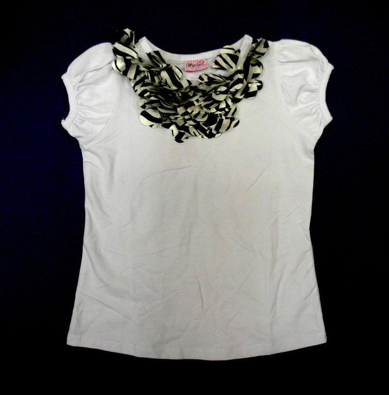 White Short Sleeve Shirt With Zebra Trim