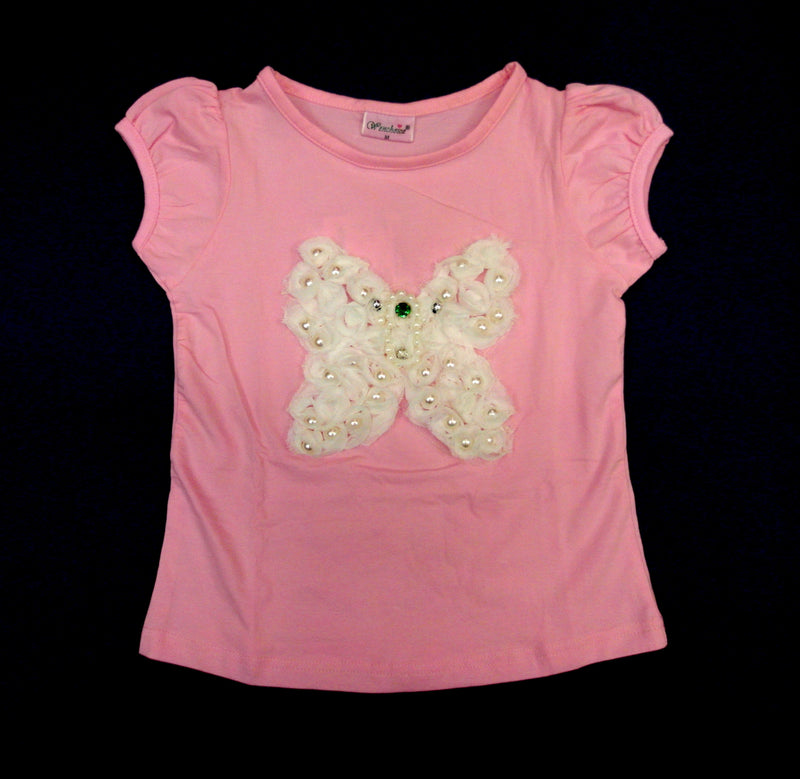 Pink Short Sleeve Shirt With Butterfly