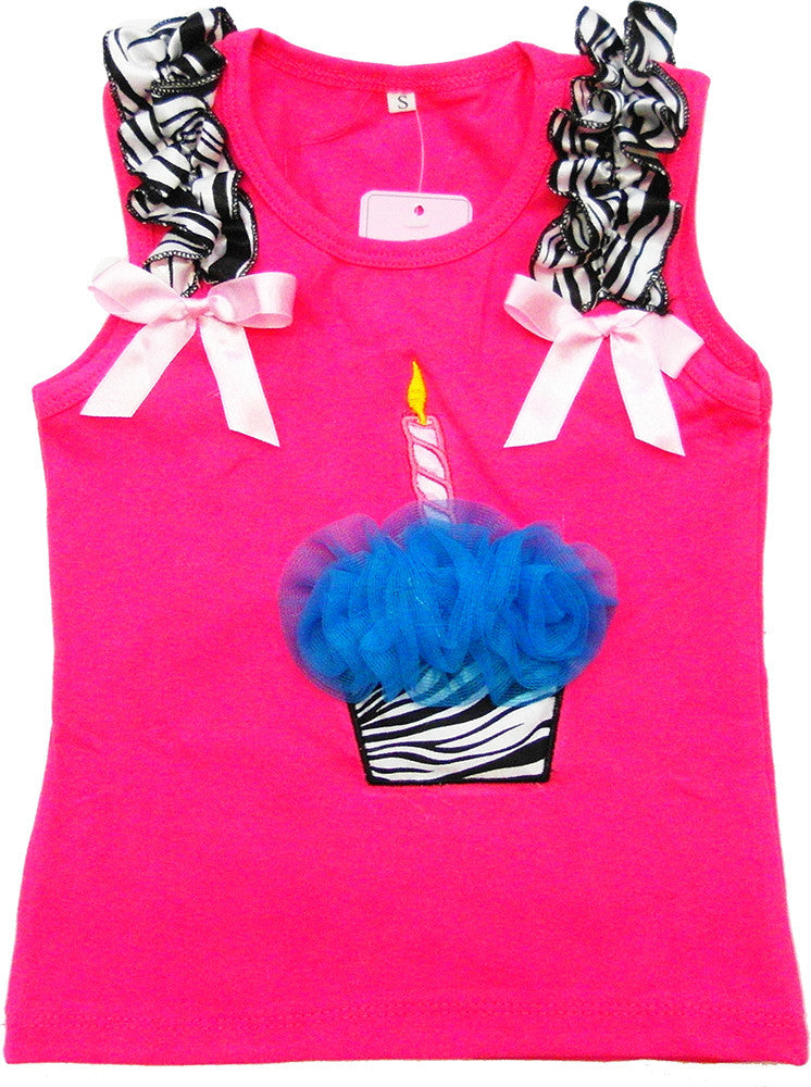 Hot Pink Zebra Cupcake Tank Top With Blue Flower