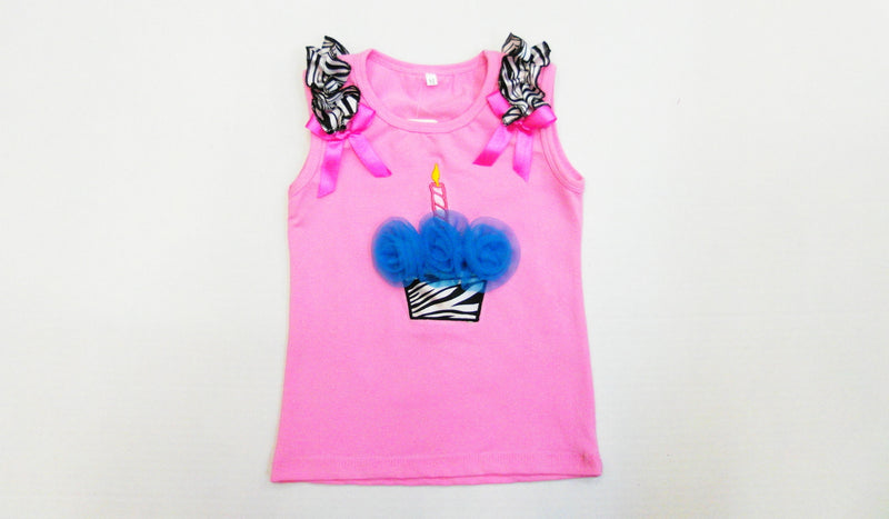 Pink Zebra Cupcake Tank Top With Blue Flower