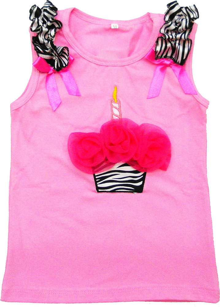 Pink Zebra Cupcake Tank Top With Hot Pink Flower