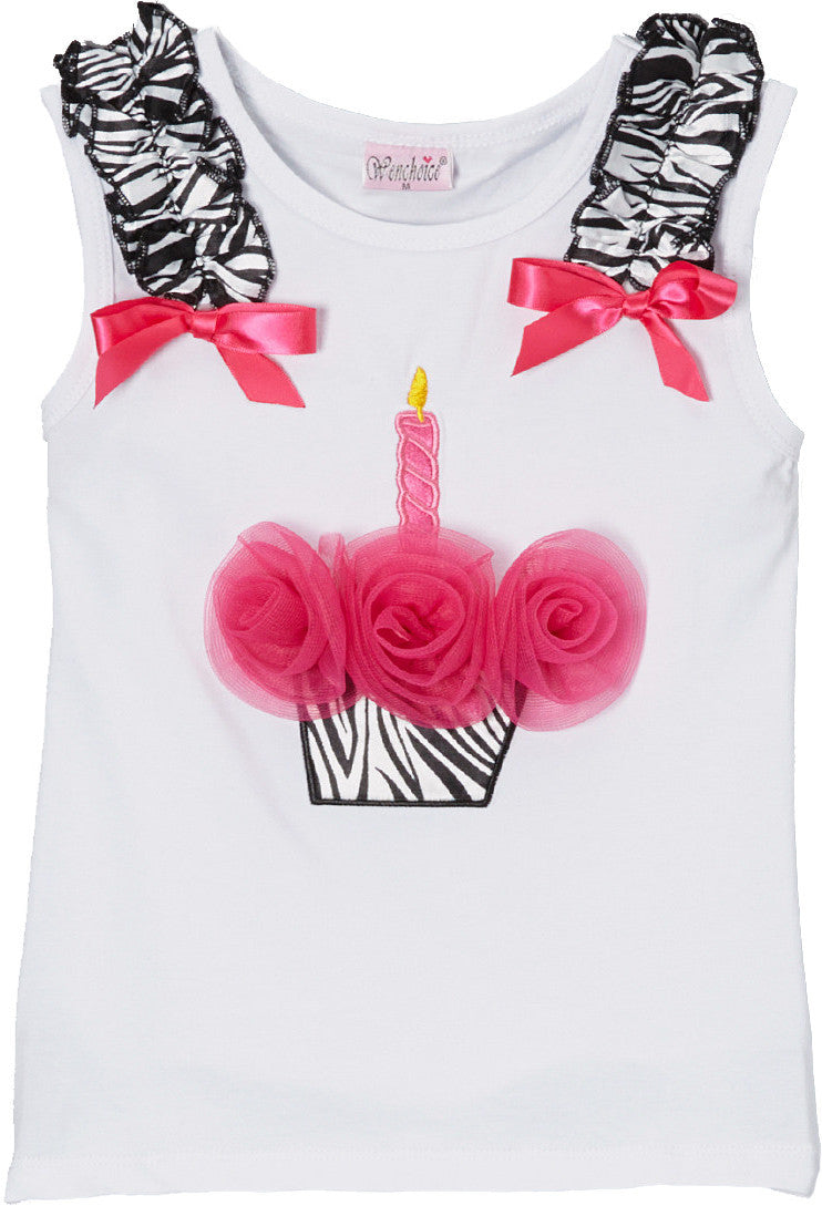 White Zebra Cupcake Tank Top With Hot Pink Flower