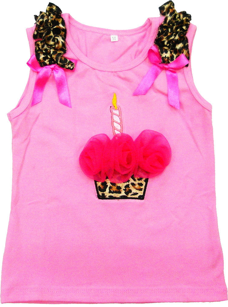 Pink Leopard Cupcake Tank Top With Hot Pink Flower