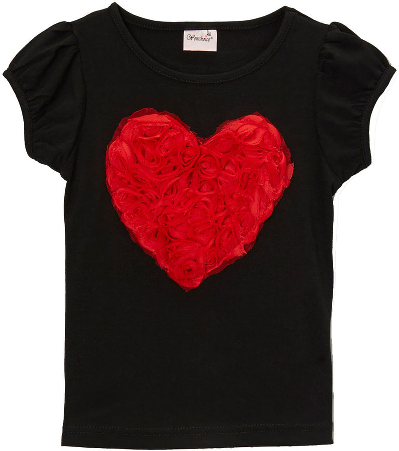 Black Short Sleeve Shirt With Red Rose Heart