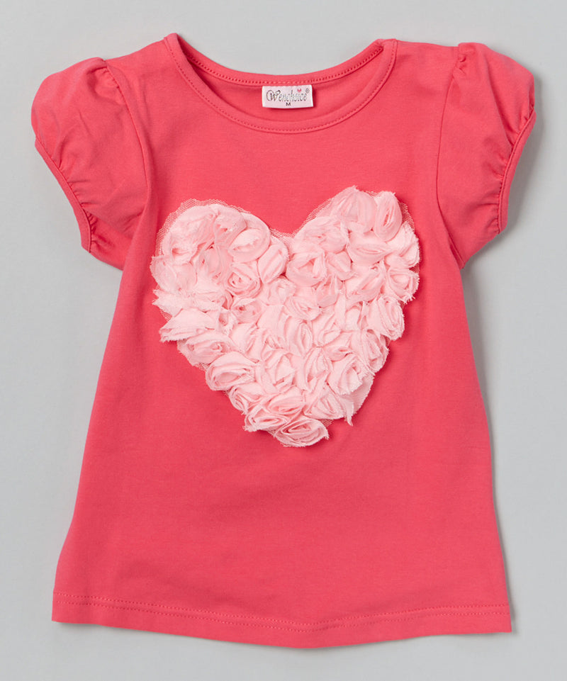 Hot Pink Short Sleeve Shirt With Pink Rose Heart