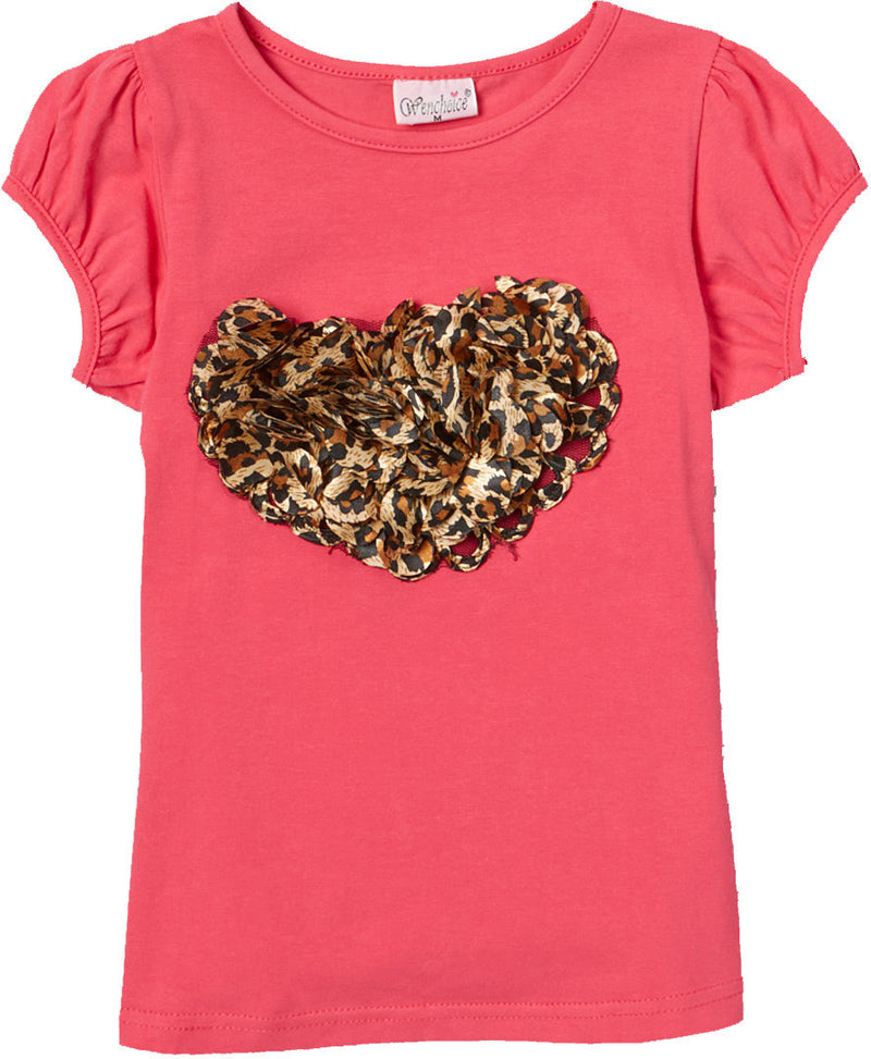 Hot Pink Short Sleeve Shirt With Cheetah Heart