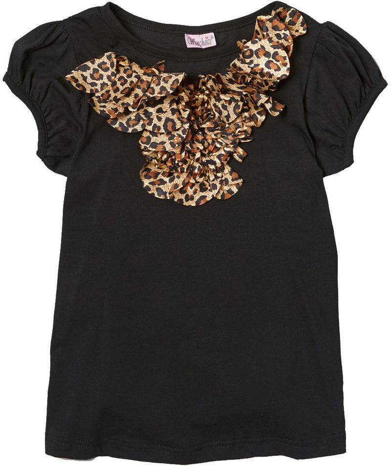 Black  Short Sleeve Shirt With Leopard Mum