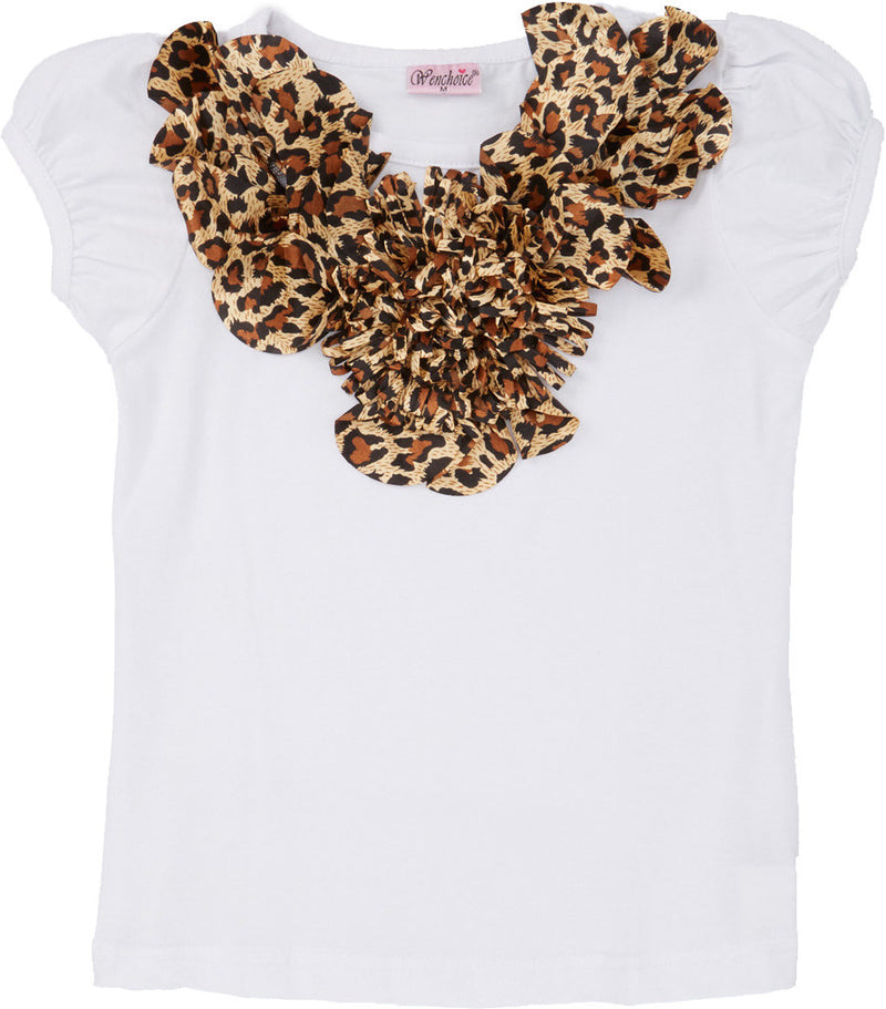 White Short Sleeve Shirt With Leopard Mum