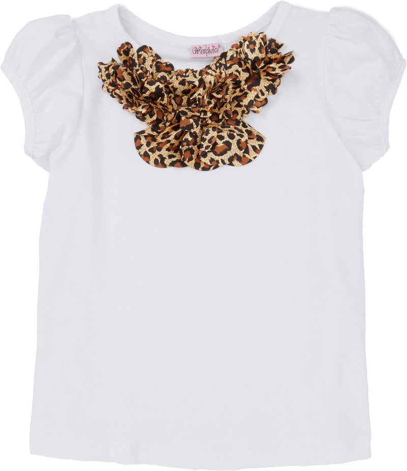 White Short Sleeve Shirt With Leopard Eagle
