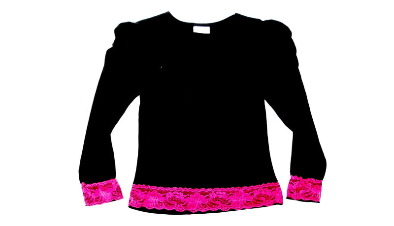 Black/ Hot Pink Lace  Long Sleeve Shirt