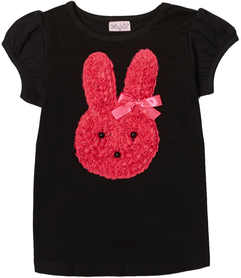 Black Short Sleeve Shirt With Hot Pink Bunny