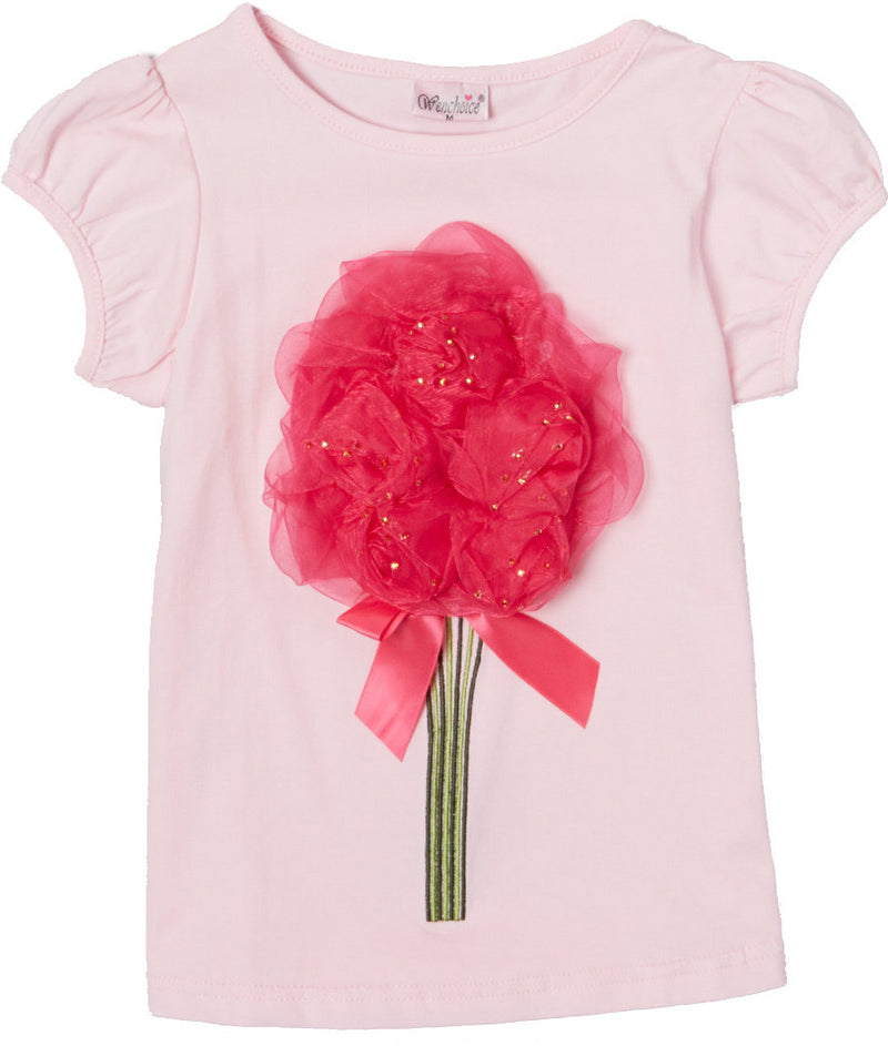 Pink Short Sleeve Shirt With Hot Pink Organdy Flower