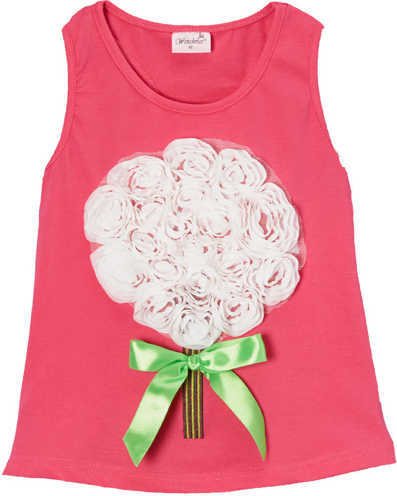 Hot Pink White-Rose Bouquet Tank Top
