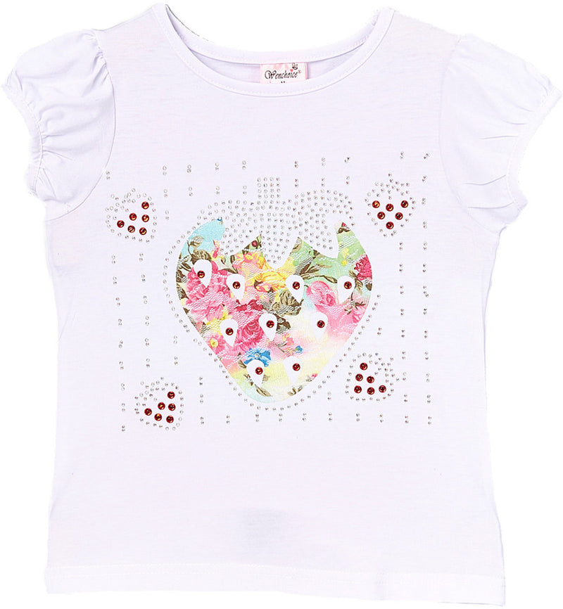 Lace Strawberry Rhinestone White Short Sleeve Shirt