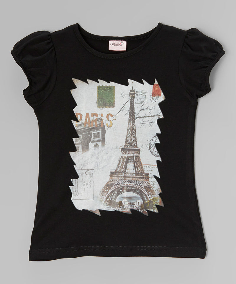 Paris/Eiffel Tower Black Short Sleeve Shirt