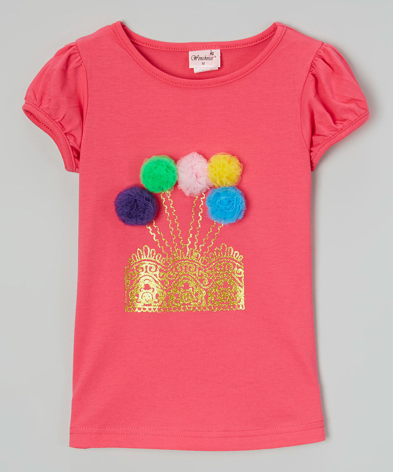 Hot Pink Pompom Garden Short Sleeve Shirt