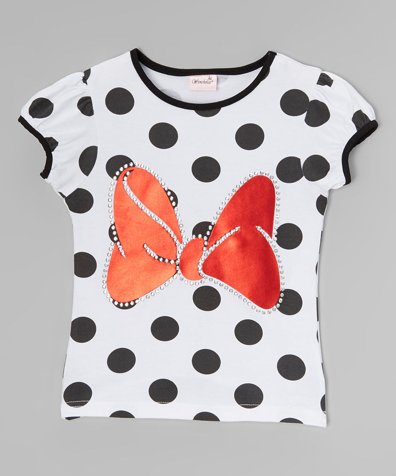 Black/White Polka Dot Red Minnie Bow Short Sleeve Shirt