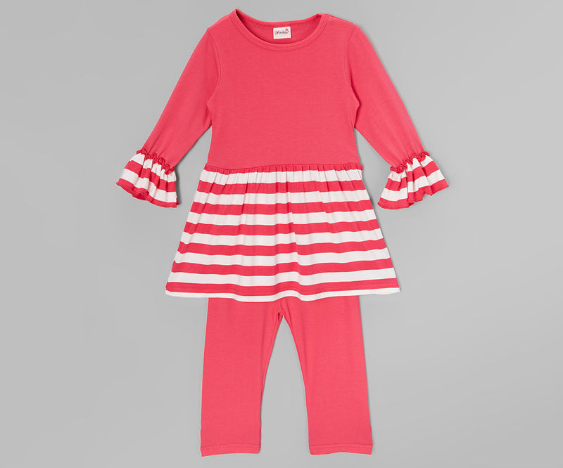 Hot Pink & White Striped Top & Pant Set