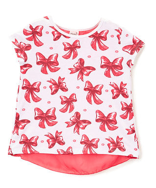 White & Hot Pink Bow Printed Swing Shirt