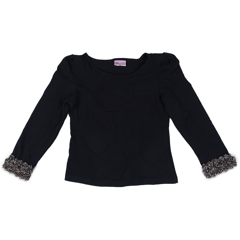 Black Leopard Rose Trim Long Sleeve Shirt