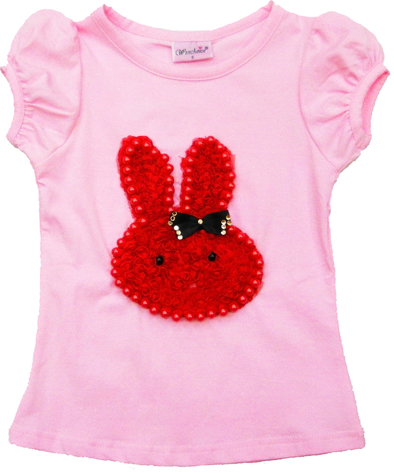 Pink Short Sleeve Shirt With Red Bunny