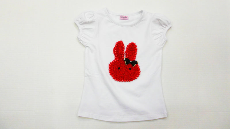 White Short Sleeve Shirt With Red Bunny