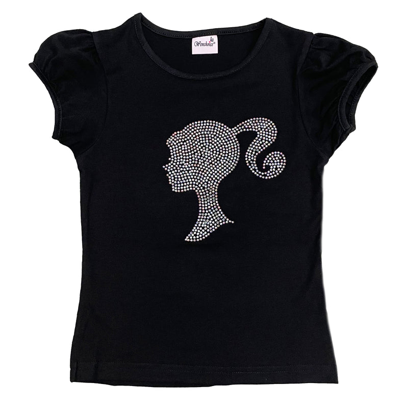 Black Barbie Rhinestone Short Sleeve Shirt