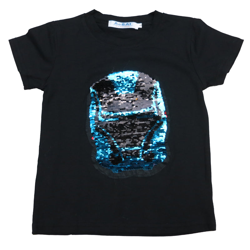 Black Flip Sequins Iron Man T-Shirt