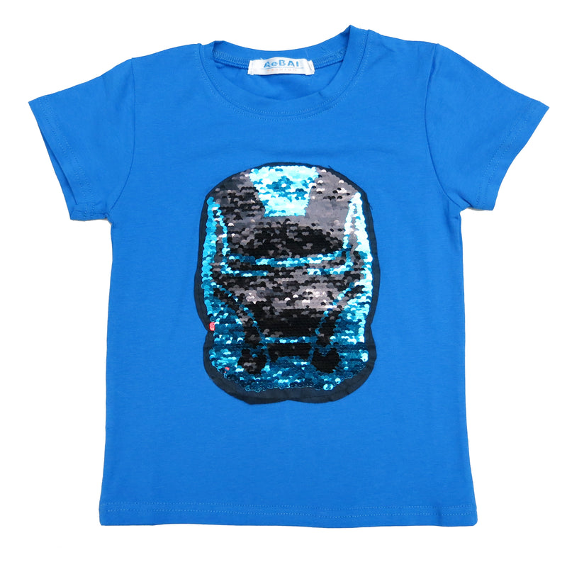 Blue Flip Sequins Iron Man T-Shirt