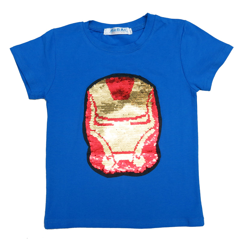 Blue Flip Sequins Iron Man T-Shirt