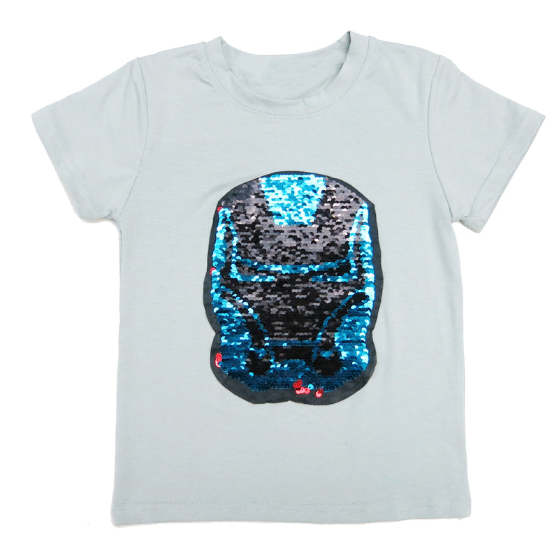 Gray Flip Sequins Iron Man T-Shirt