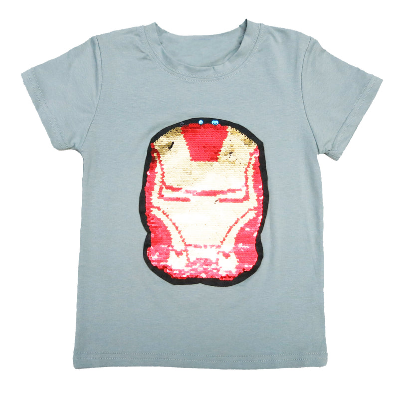Gray Flip Sequins Iron Man T-Shirt