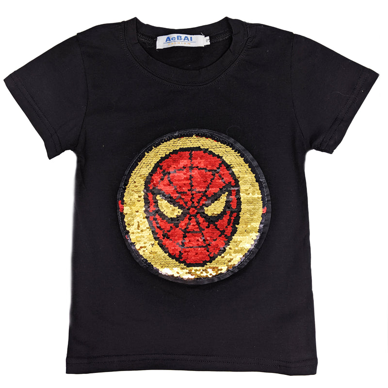 Black Flip Sequins Spiderman T-Shirt