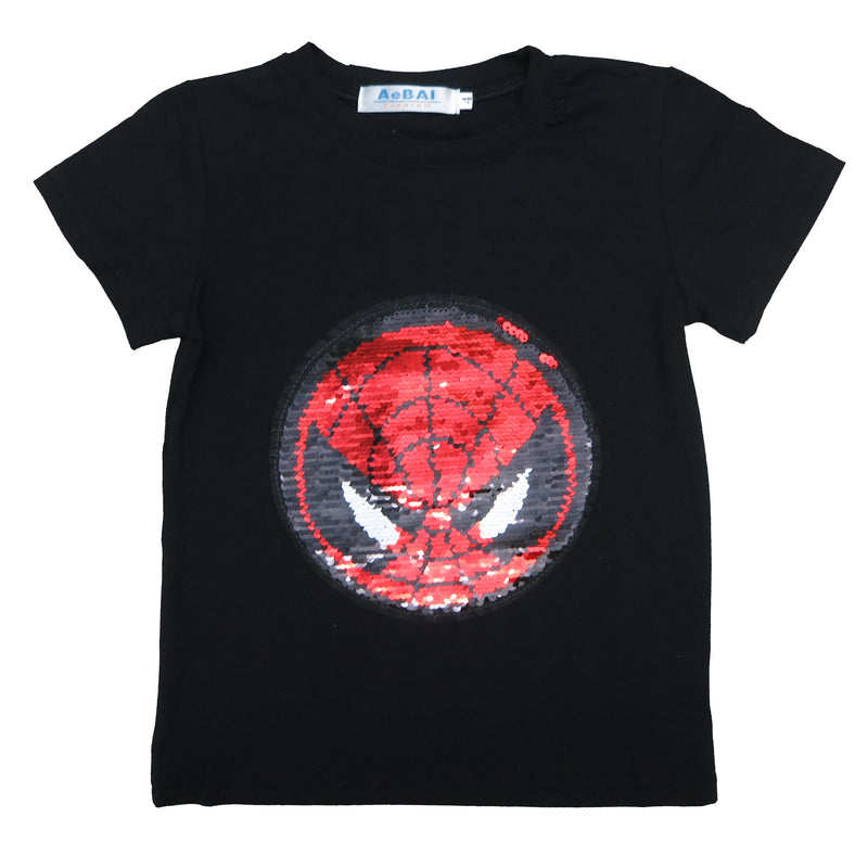 Black Flip Sequins Spiderman/Captain America T-Shirt