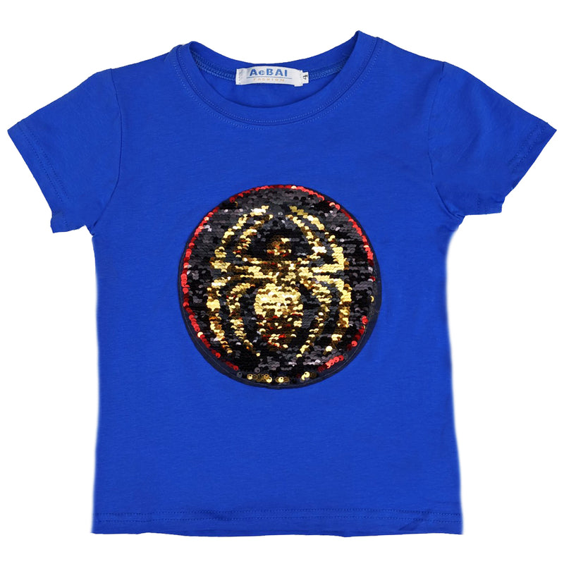 Blue Flip Sequins Spiderman T-Shirt