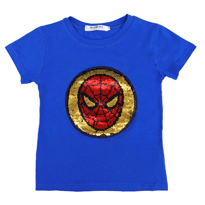 Blue Flip Sequins Spiderman T-Shirt