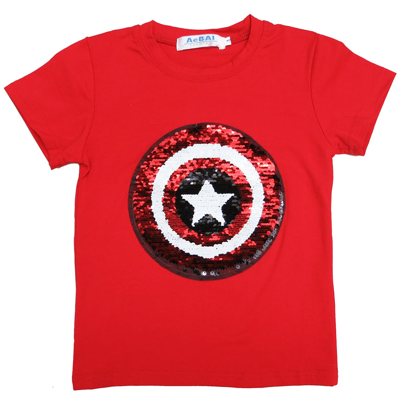 Red Flip Sequins Spiderman/Captain America T-Shirt