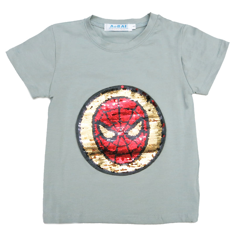 Gray Flip Sequins Spiderman T-Shirt