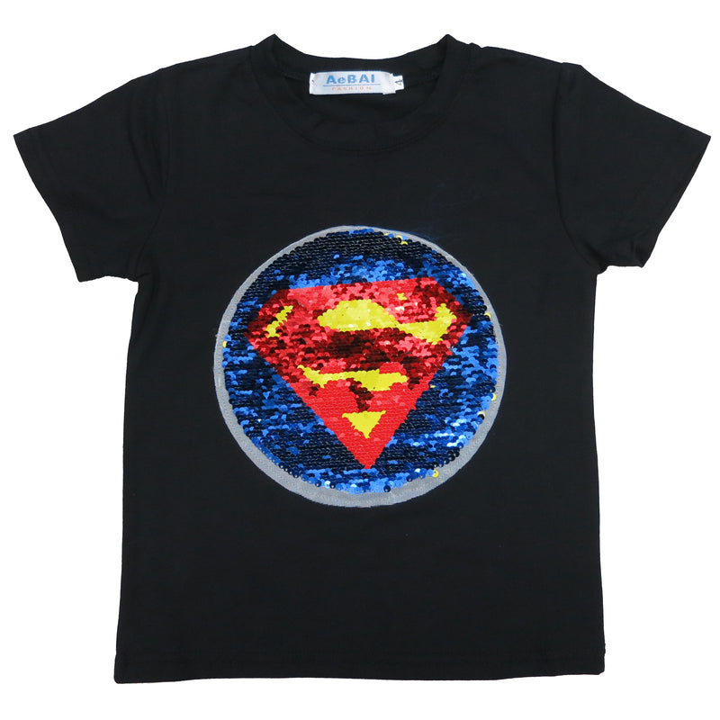 Black Flip Sequins Batman/Superman T-Shirt