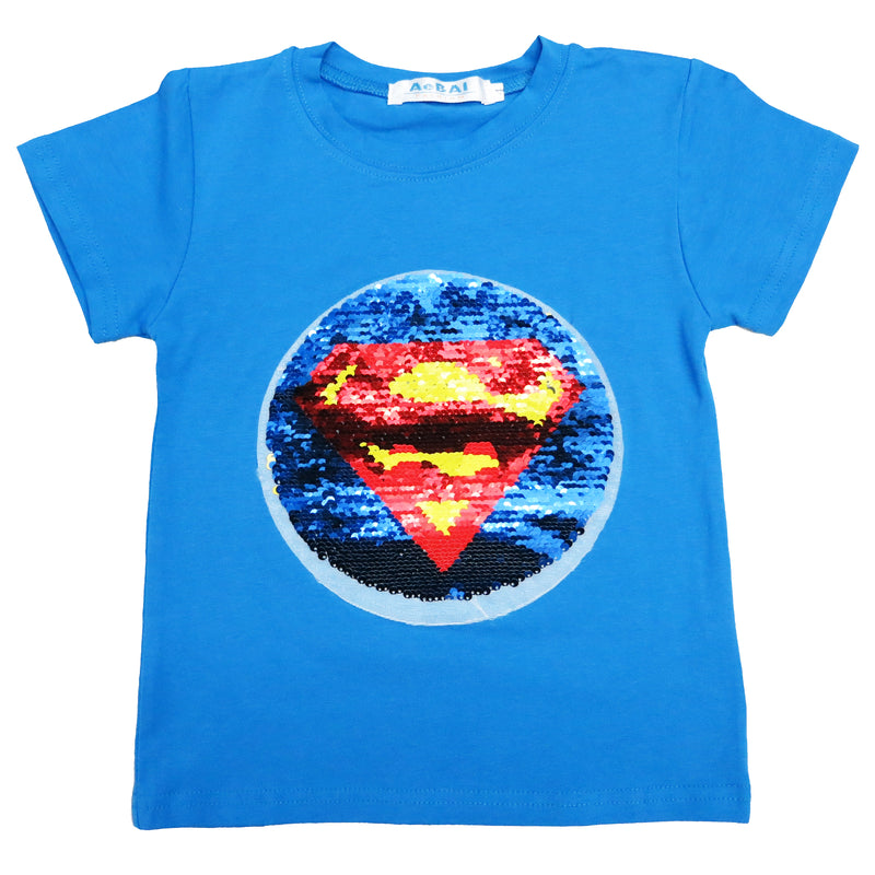 Blue Flip Sequins Batman/Superman T-Shirt