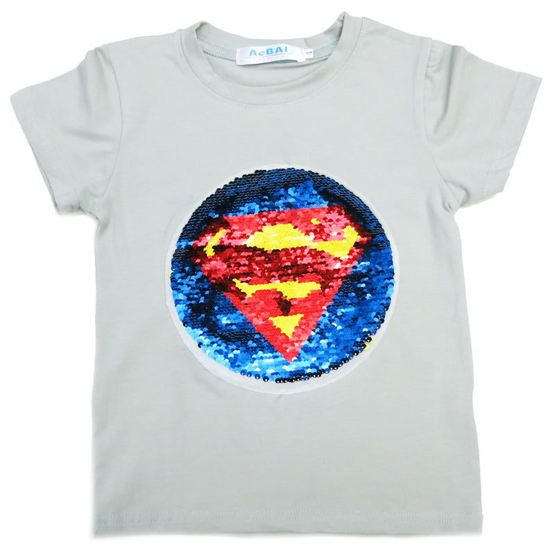 Gray Flip Sequins Batman/Superman T-Shirt