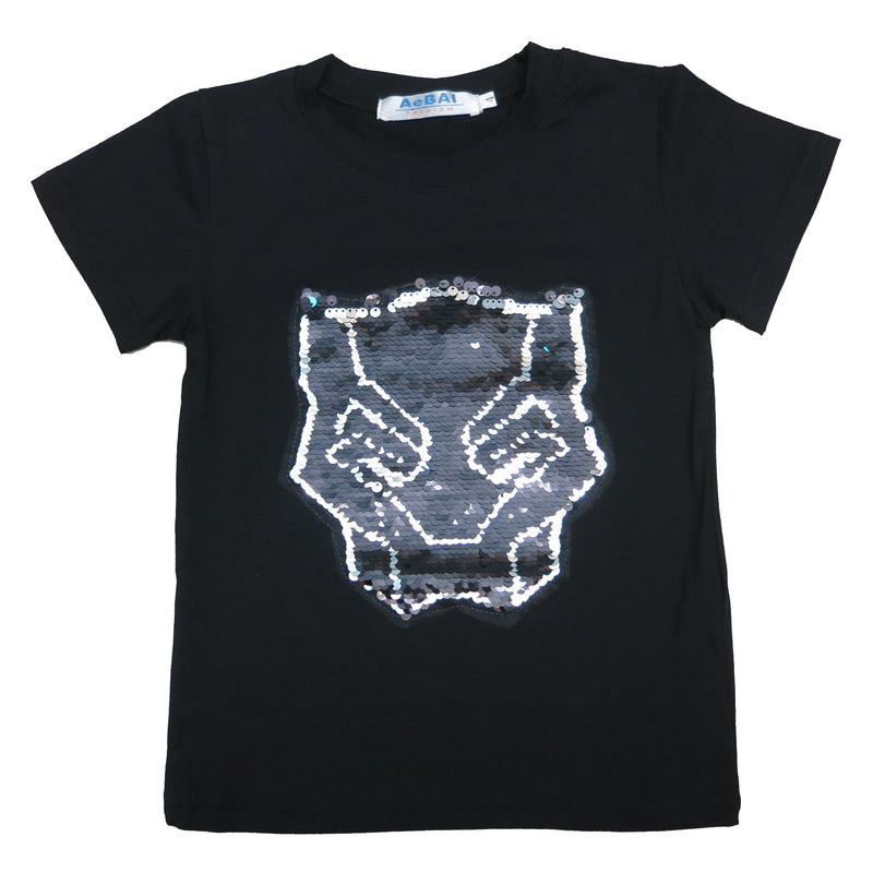 Black Flip Sequins Black Panther T-Shirt
