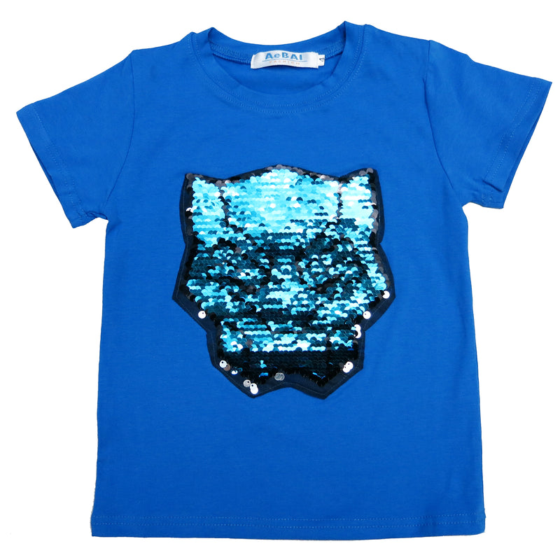 Blue Flip Sequins Black Panther T-Shirt