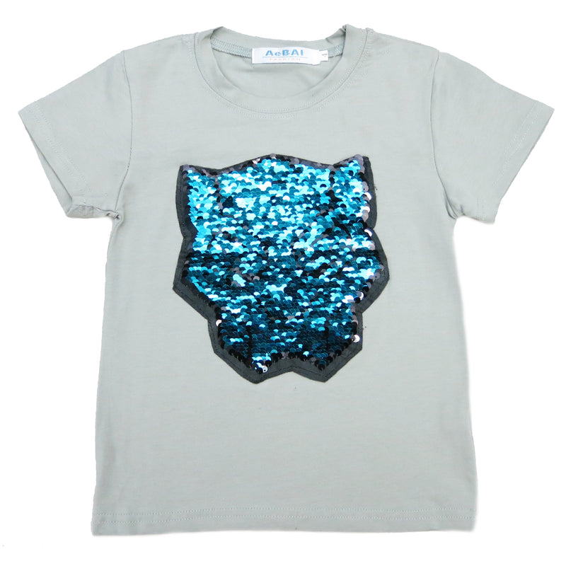 Gray Flip Sequins Black Panther T-Shirt