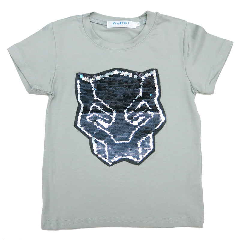 Gray Flip Sequins Black Panther T-Shirt